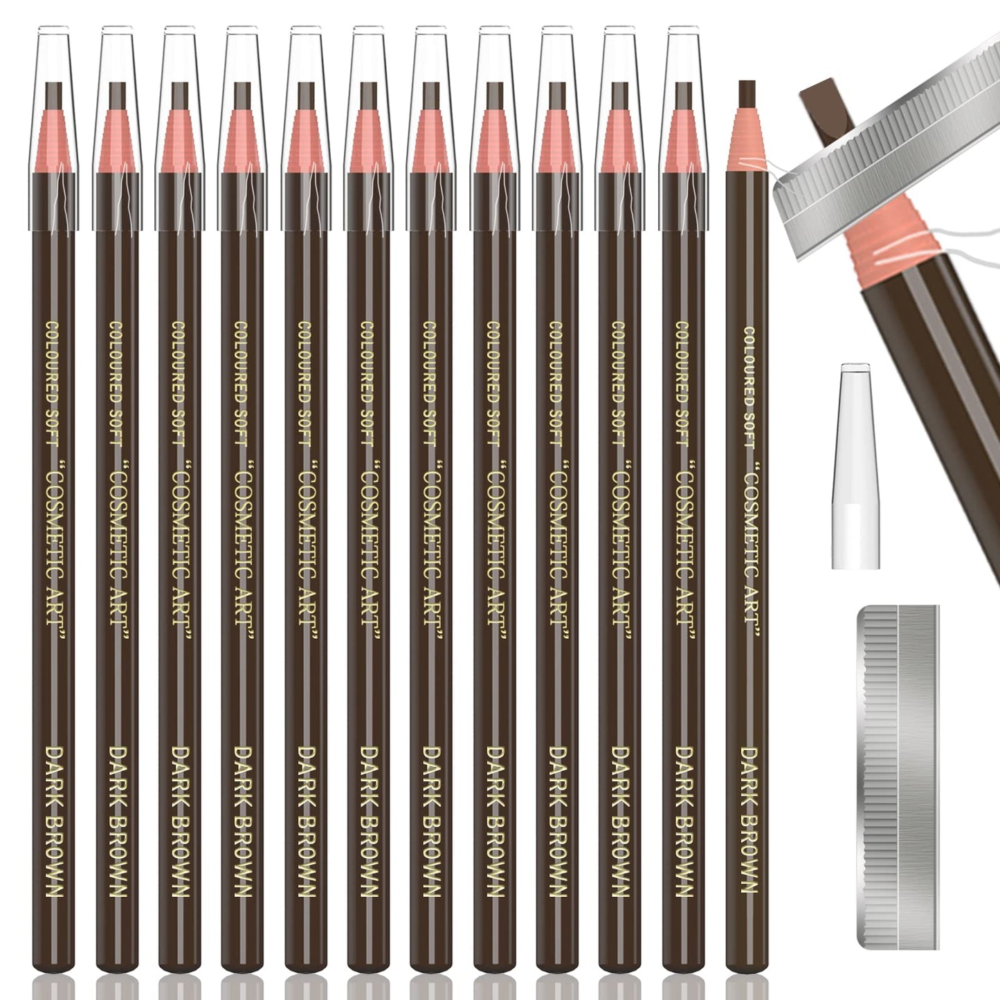 12 Piece Dark Brown Colour Waterproof Eyebrows Pencil Tattoo Makeup And Microblading Supplies Kit-Permanent Eye Brow Liners In W