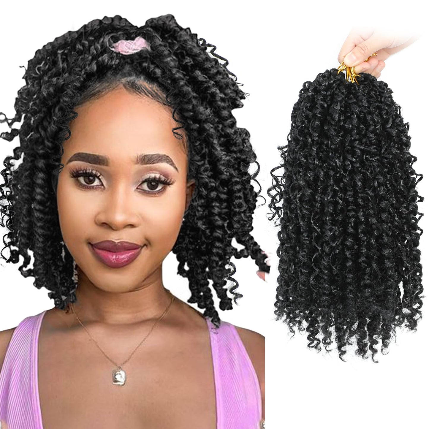 Passion Twist Hair 14inch Boho Passion Twist Crochet Hair For Black Women Pretwisted boho Passion Twist Crochet Hair, Pre Looped Curly Ends Bohemian Crochet Braids For Women(black,14inch,2Packs)