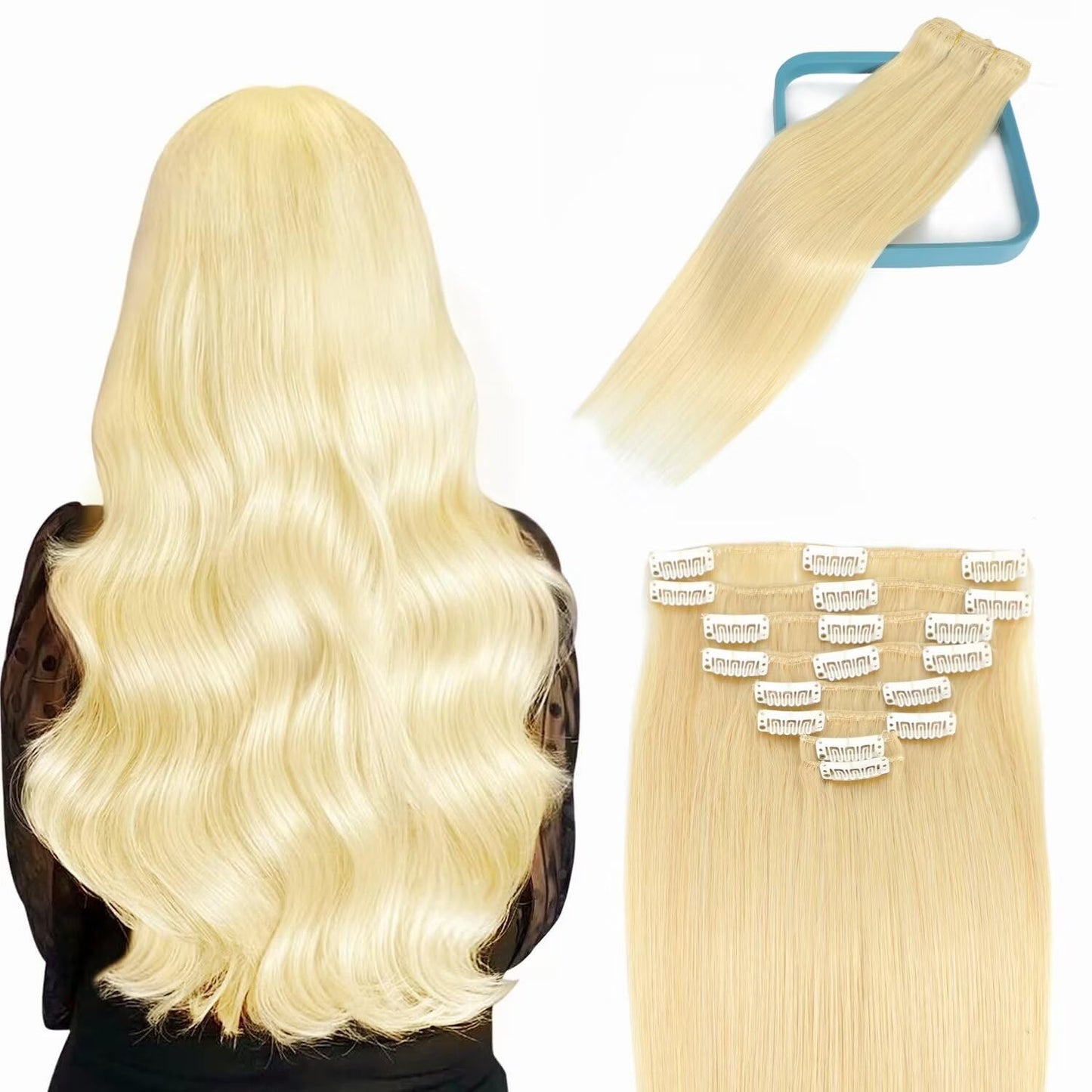 Lorien Clip In Hair Extensions Real Human Hair, 20 Inch 105G, 613 Bleach Blonde, Clip In 100% Brazilian Remy Human Hair Extensio