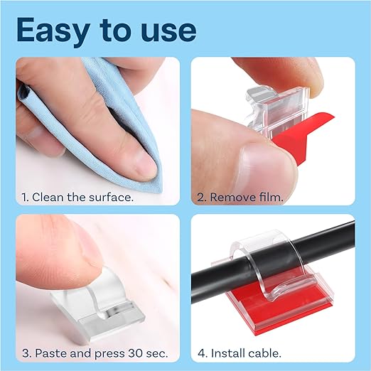 MMOBIEL 240pcs Self Adhesive Cable Clips – Wire Holder Clear Hooks Cord Organizer – Cable Management for Under Desk, Wall, Car, Office, Electrical Wires etc. – Wire Organizers Diameter 0.26 inch