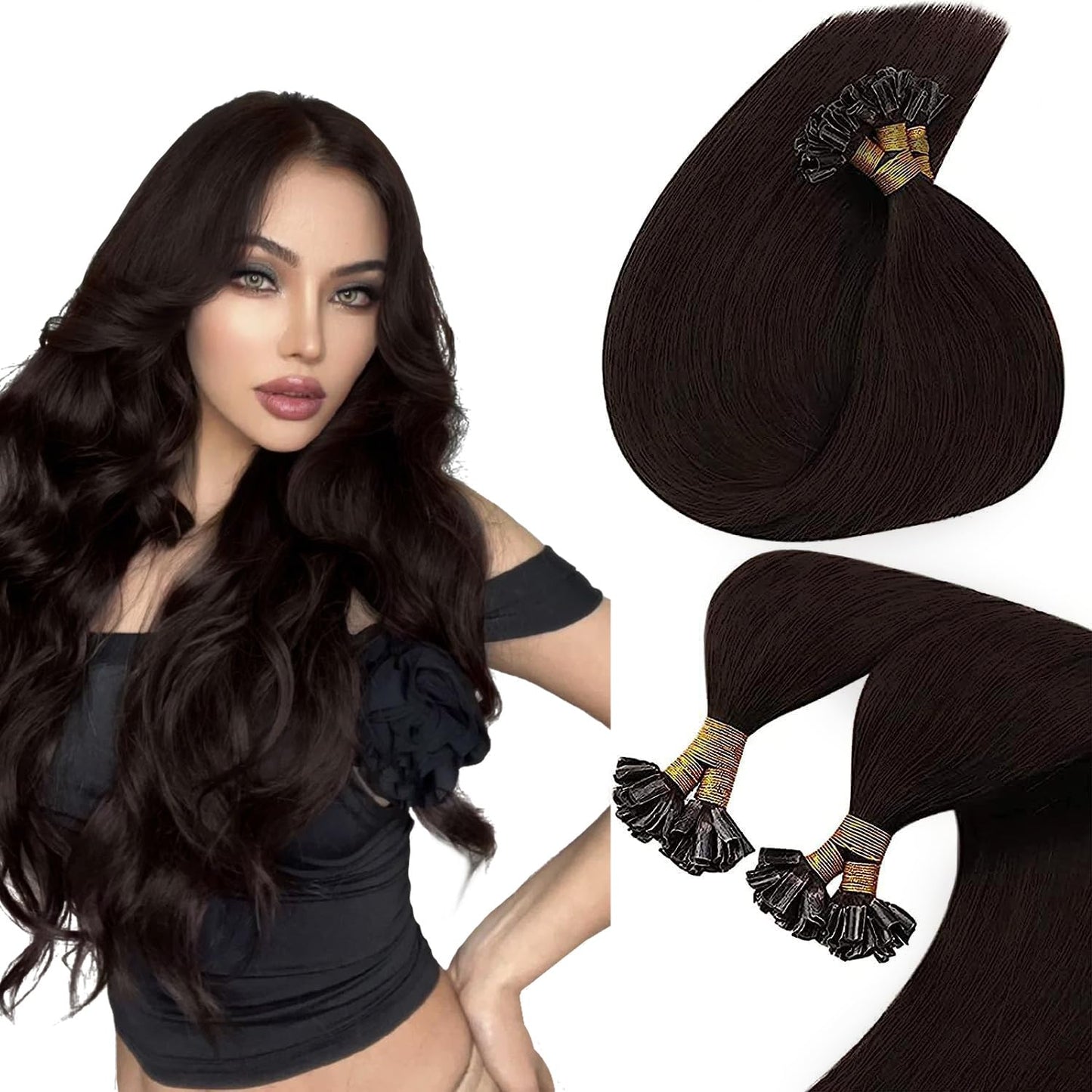 Sunny Keratin Hair Extensions Human Hair Dark Brown U Tip Hair Extensions Dark Brown U Tip Human Hair Extensions Fusion Hair Ext