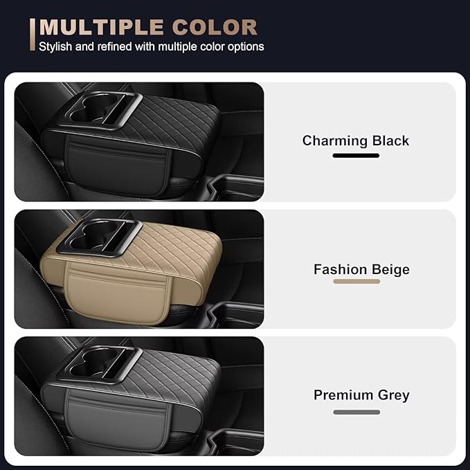 Center Console Cover Fit for Highlander Faux Leather Car Armrest Cushion with Storage Bags, Cup Holder & Phone Storage Multifunctional Middle Console Cover(Grey)