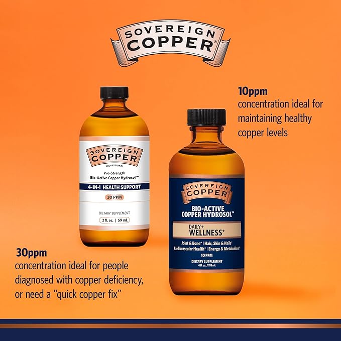 Sovereign Copper Pro-Strength Copper Hydrosol – Bio-Active Liquid Copper Supplements for 4-in-1 Health Support – 8 fl oz