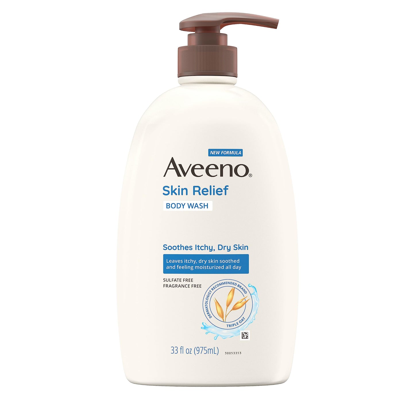 Aveeno Skin Relief Body Wash With Triple Oat Formula Soothes Itchy And Dry Skin, Fragrance Free Body Wash For Sensitive Skin, 33