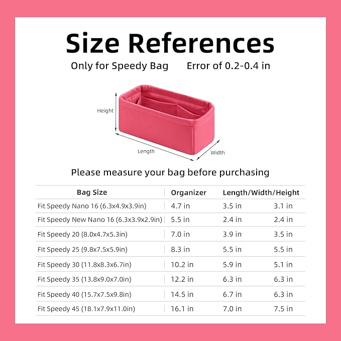 DGAZ Silk Purse Organizer Insert Fits LV Speedy 16/20/25/30/35/40/45 bags,Silky Smooth Bag Organizer,Luxury Handbag & Tote Shaper(Rose lipstick,New nano 16)