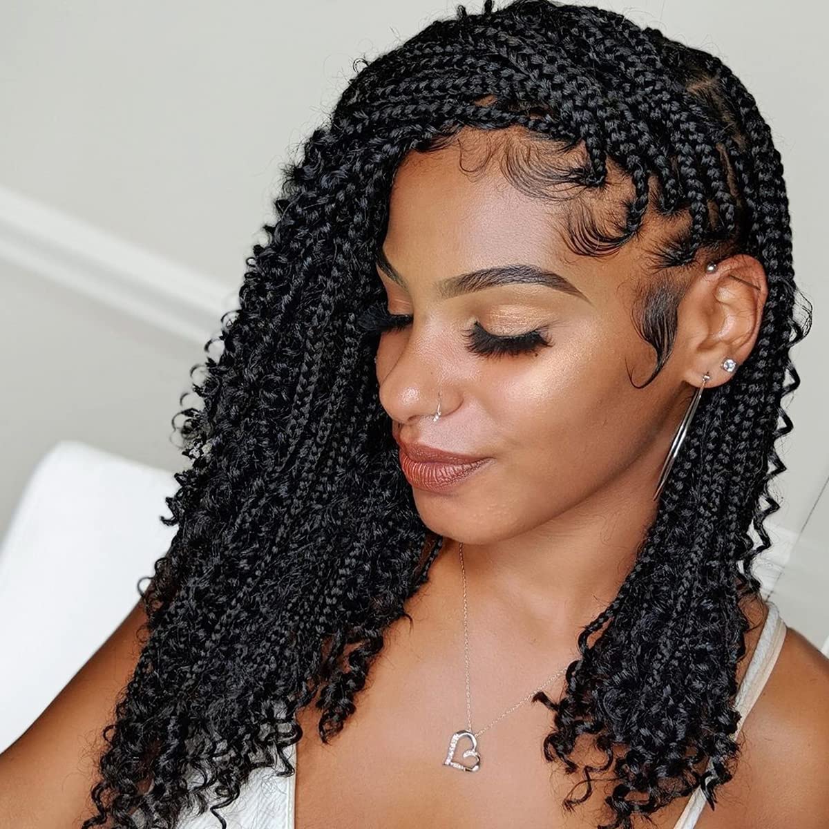 Unionbeauty 8 Packs Boho Box Braids Crochet Hair 14 Inch Messy Goddess Box Braids Crochet Hair Curly Ends Pre-Looped Individual