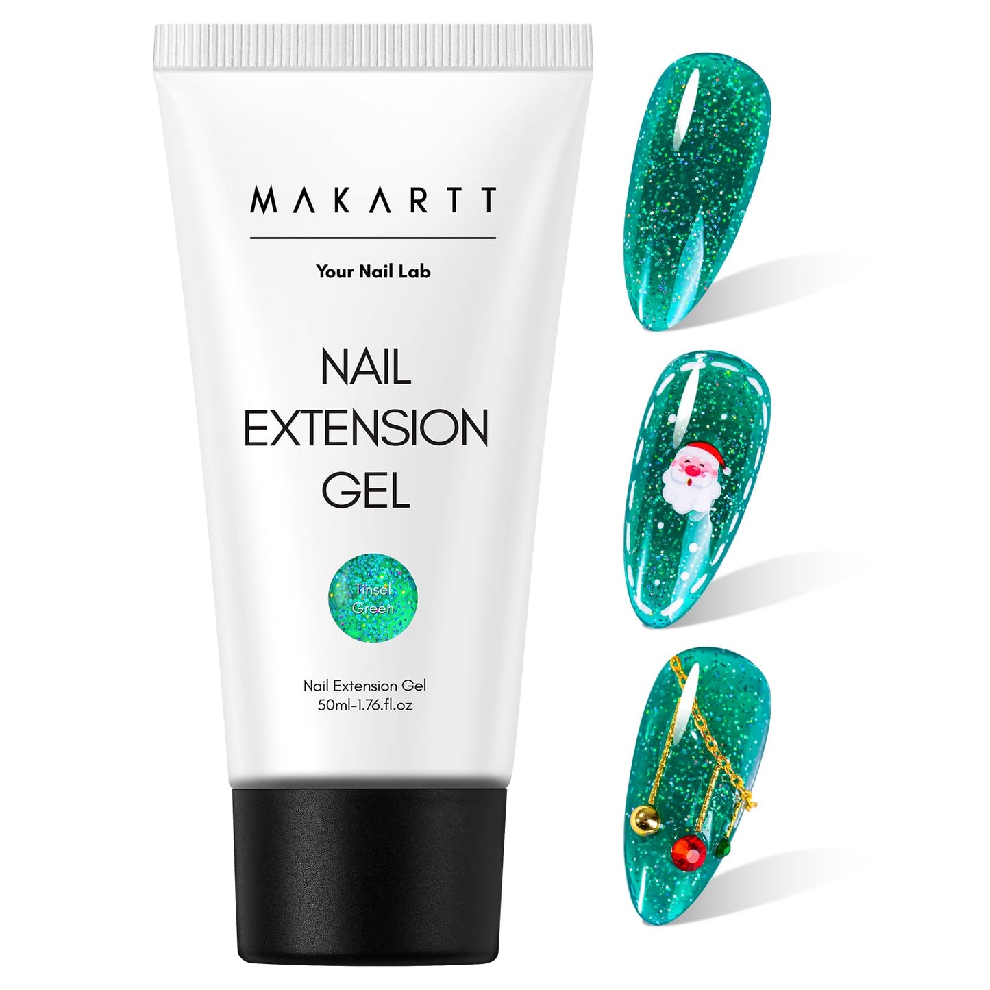 Makartt Poly Nail Gel:Builder for Extension Strengthener, Glitter Green, 50 ML Strong Enhancement Manicure Supplies,Long-Lasting and Easy to Use-Tinsel Green