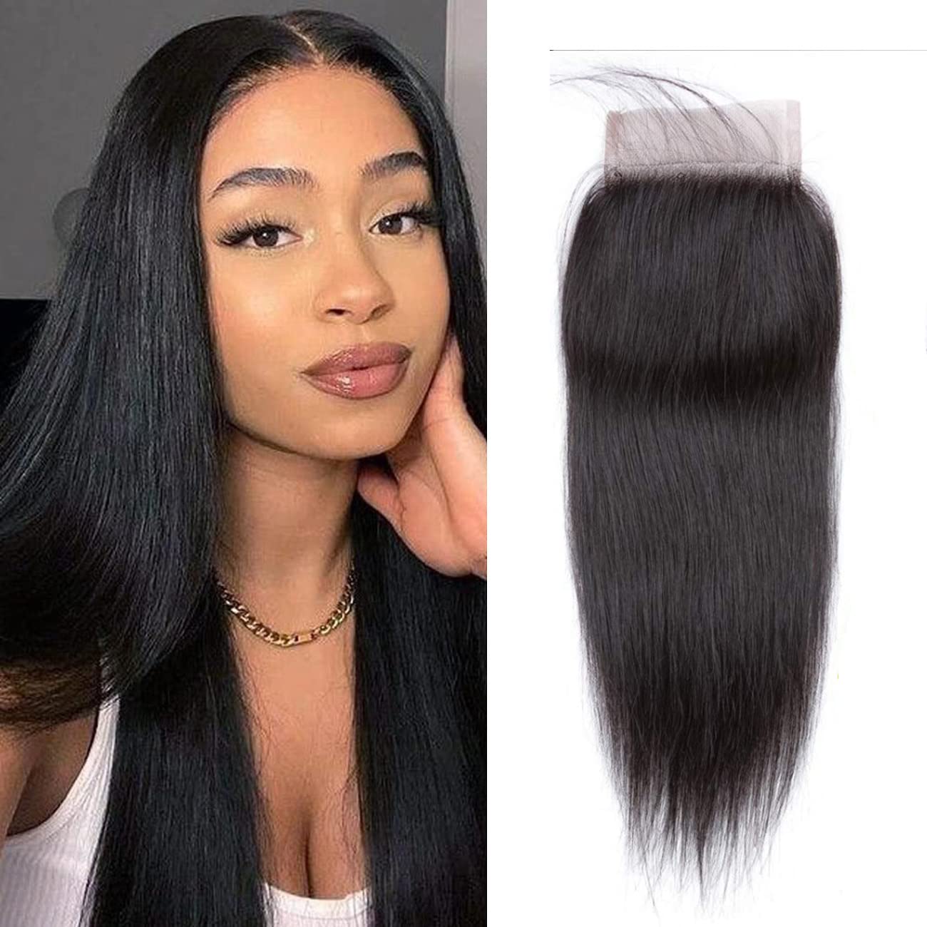 Straight Lace Closure 4X4 Free Part Closure 100% Brazilian Virgin Human Hair Lace Closure Straight Hair Weave With Baby Hair Nat