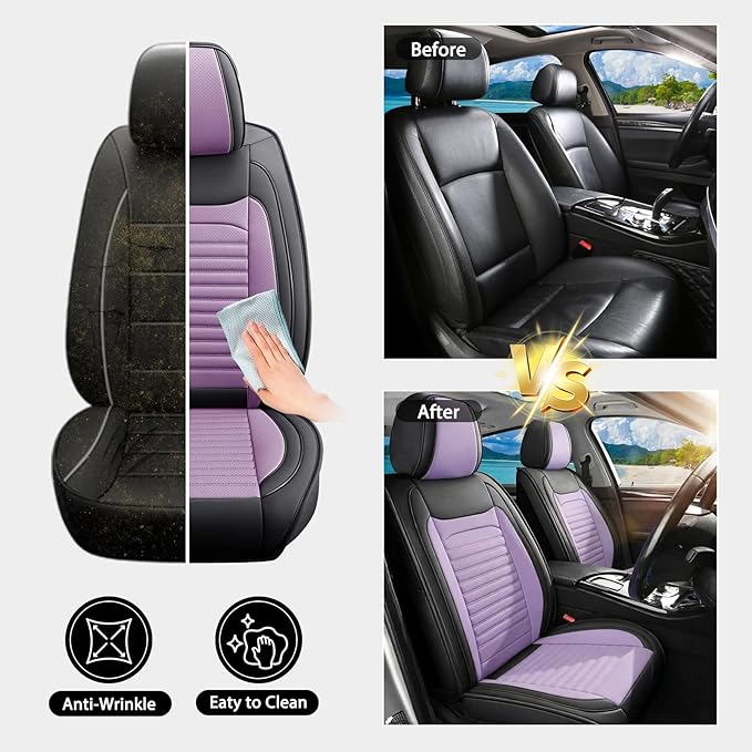 Car Seat Covers Full Set Fit for Toyota Camry 2001-2025,2026, Premium Faux Leather Car Seat Protector,Breathable Anti-Slip Full Wrapping Edge Seat Covers(Black&Purple,Full Set)