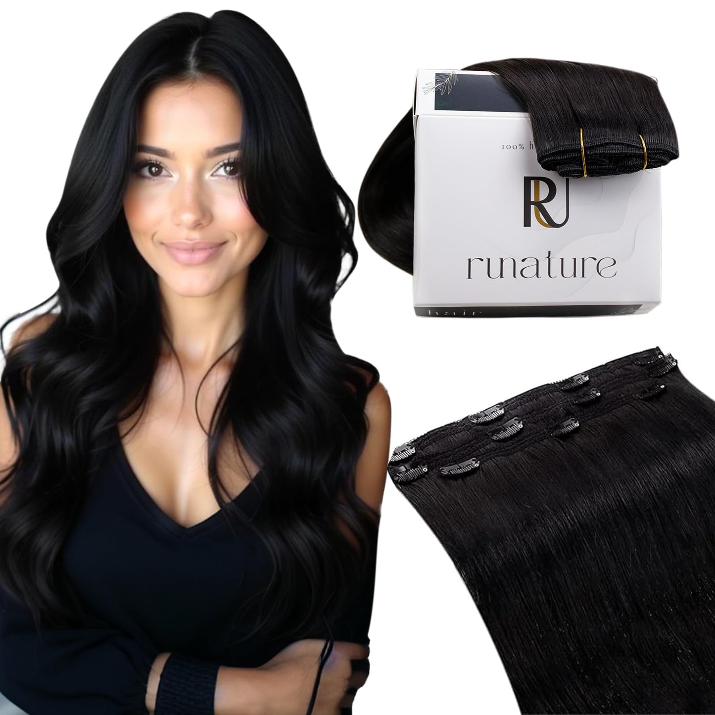 Runature Clip In Human Hair Extensions Real Hair Extensions Clip Ins Real Human Hair Clip On Extensions For Women Easy Styling L