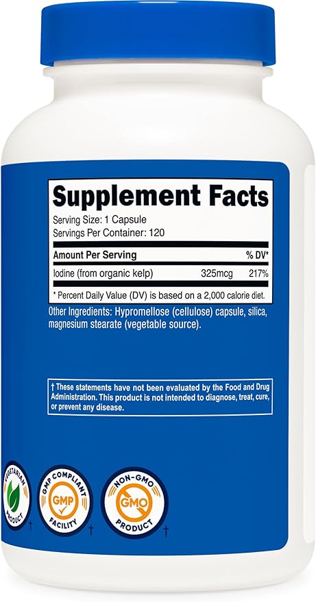 Nutricost Iodine (Natural Iodine from Organic Sea Kelp) 325mcg, 120 Capsules, Vegetarian, Non-GMO & Gluten Free
