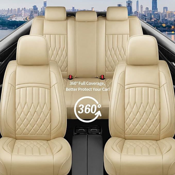 Fit TSX Car Seat Covers for Acura TSX 2003-2014 - Premium Leather, Waterproof, All-Weather, Airbag Compatible, Anti-Slip, Breathable, Easy Install, Seat Protectors, Full Set, Beige