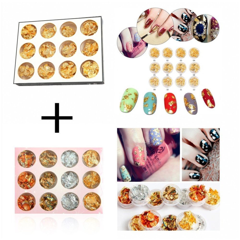 Mopretty 24 Jars Of Gold Silver Rose Gold Color Foil Paillette Flake Chip Nail Art Design Decoration Diy