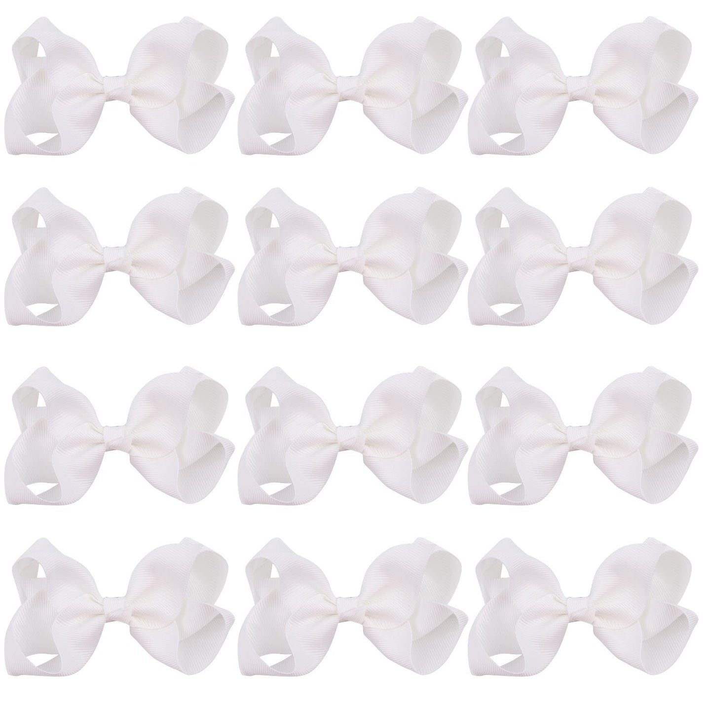 4 Inch Boutique Girls Hair Bows Hair Clips For Baby Girls Toddlers 12 Pcs Solid Color (White)