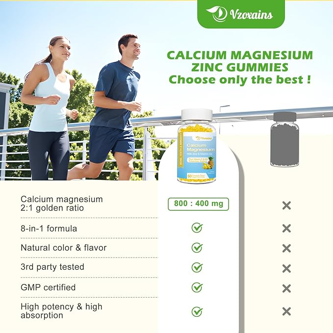 High Absorption Calcium Gummies, Sugar Free Calcium Magnesium Gummies with Vitamin D3 for Men and Women, Pineapple Flavor 120 Cts