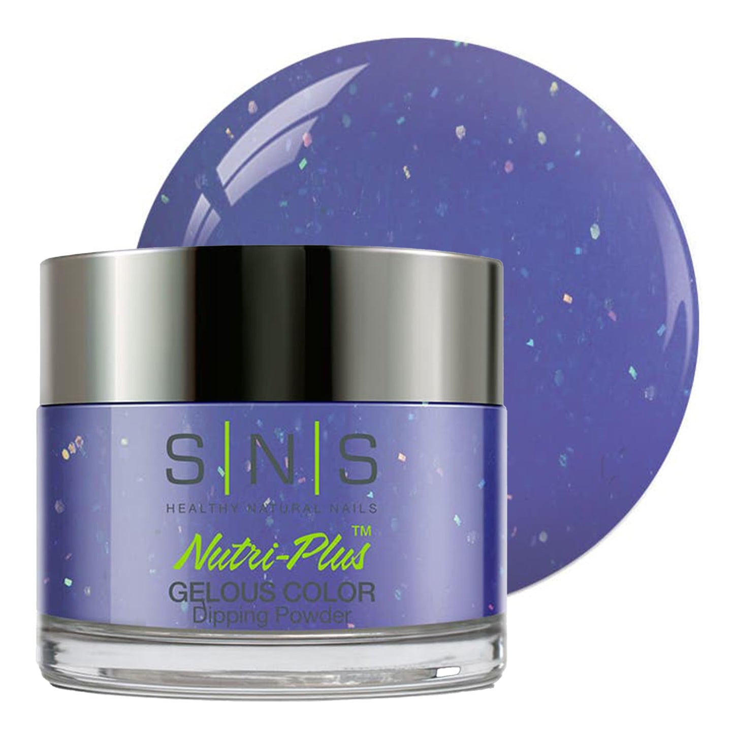 Sns Nail Dip Powder, Gelous Color Dipping Powder - Crystal Blue (Blue/Glitter) - Long-Lasting Dip Nail Color Lasts 14 Days - Low