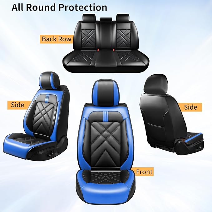 CX-7 Car Seat Covers Fit for Mazda CX-7 2007-2012, Full Coverage Premium Leather Waterproof Breathable Seat Covers Automotive Seat Protectors, Airbag Compatible(Full Set Seats, Black-Blue)