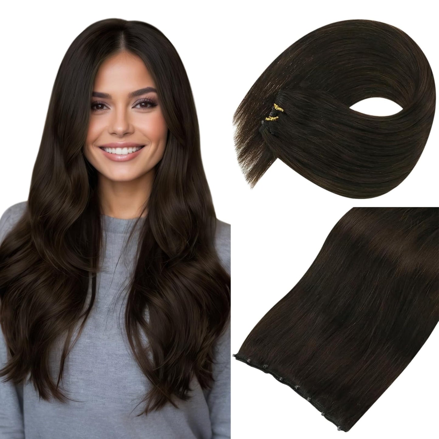 Sunny Hair Beaded Weft Hair Extensions Human Hair Dark Brown Invisible Weft Hair Extensions Brown Micro Link Extensions Real Hum