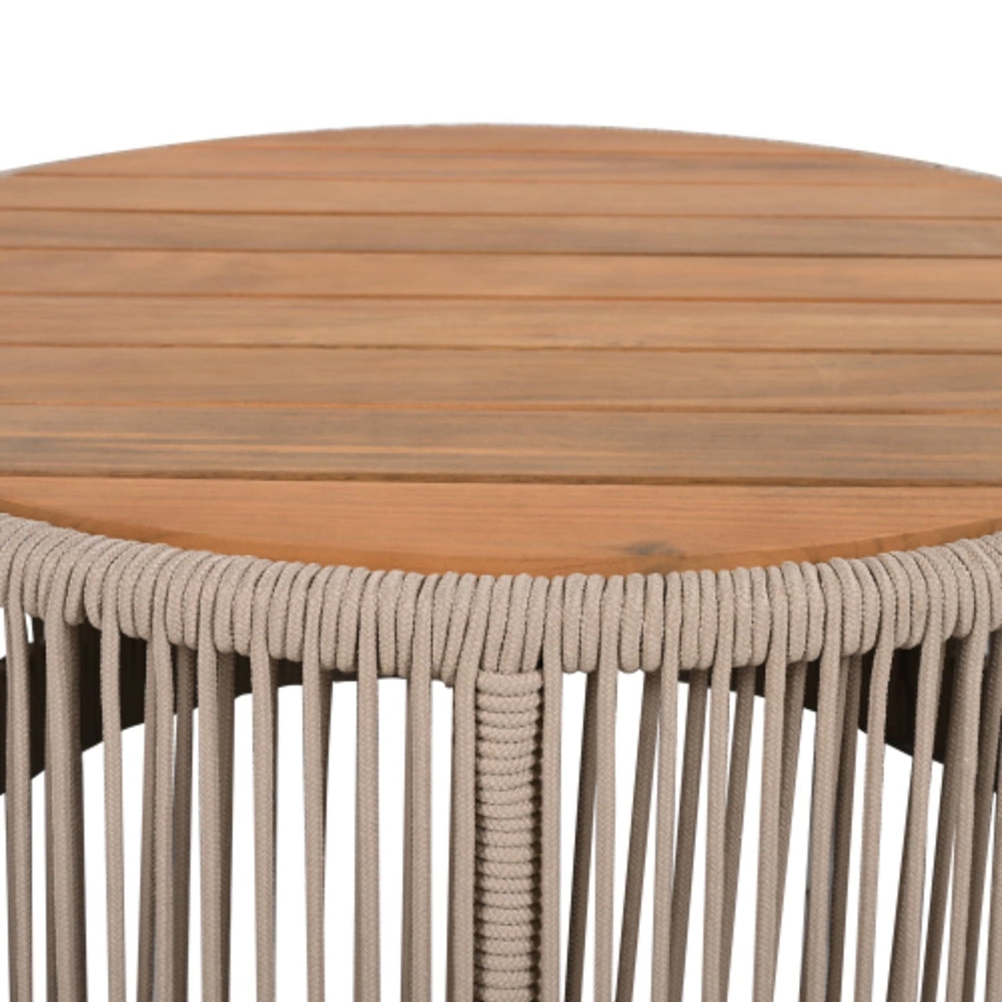 Outdoor Rattan Rope Design and Acacia Wood Tabletop Coffee Table, Beige