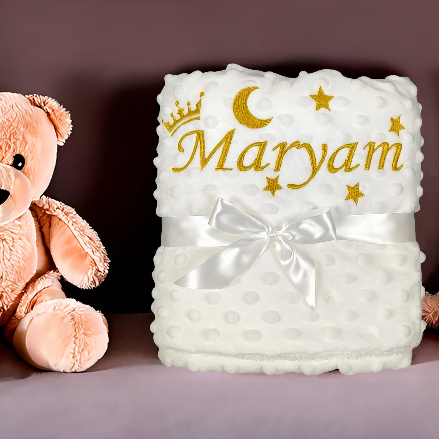 Personalized Baby Blankets for Girl, Custom Baby Blanket with Name, Embroidered Soft Minky Fleece Plush Sherpa Toddler Crib Stroller Blanket, Customized Newborn Birthday Gift Set, 27 * 35 Inch-Pink