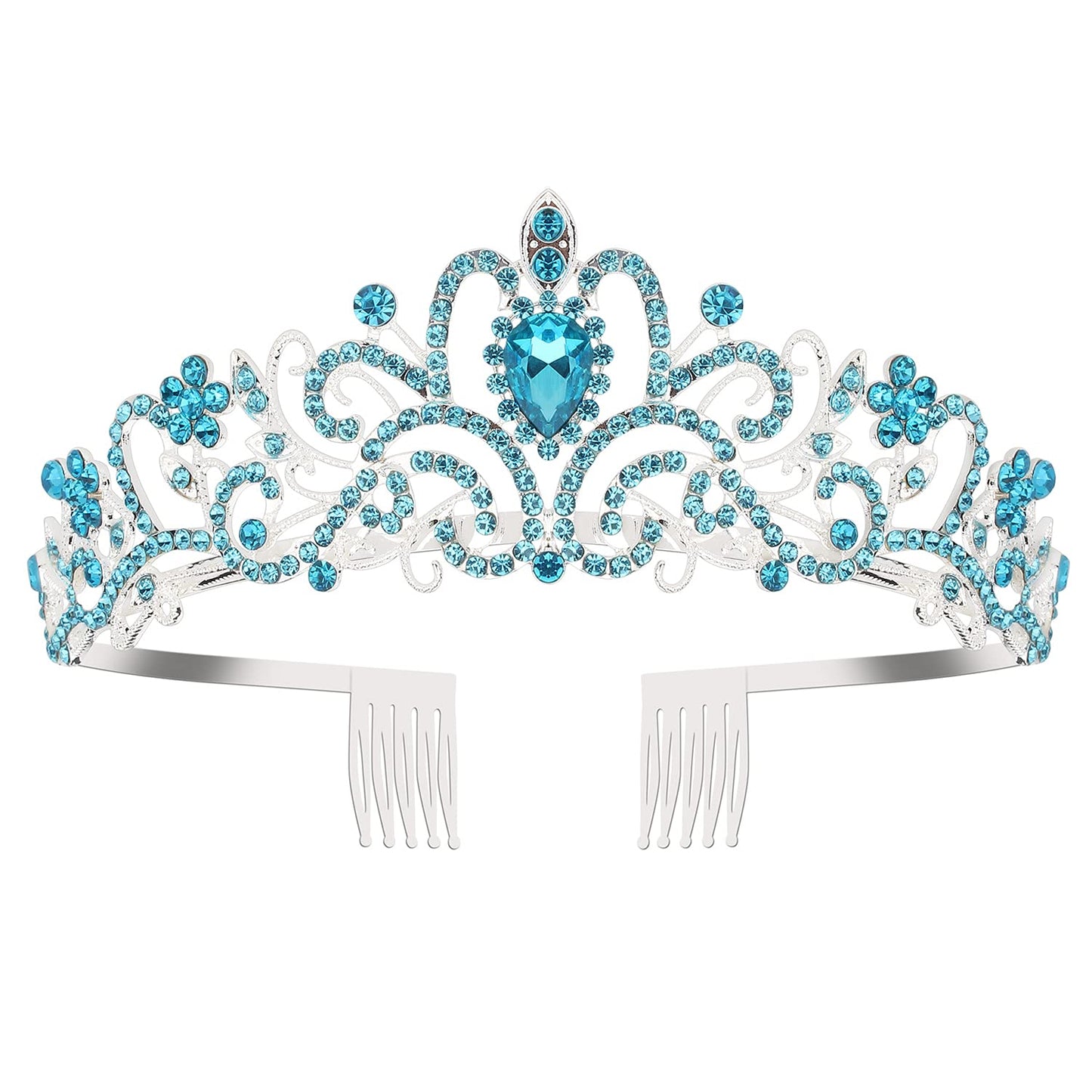 Cocide Blue Tiara Crowns Crystal Headband Princess Rhinestone Crown With Combs Bride Headbands Bridal Wedding Prom Birthday Part