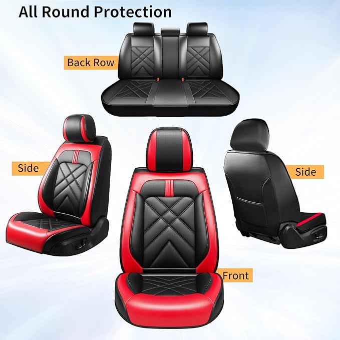 CX-50 Car Seat Covers Fit for Mazda CX-50 2023-2026, Full Coverage Premium Leather Waterproof Breathable Seat Covers, Automotive Seat Protectors, Airbag Compatible(Full Set Seats, Black & Red)