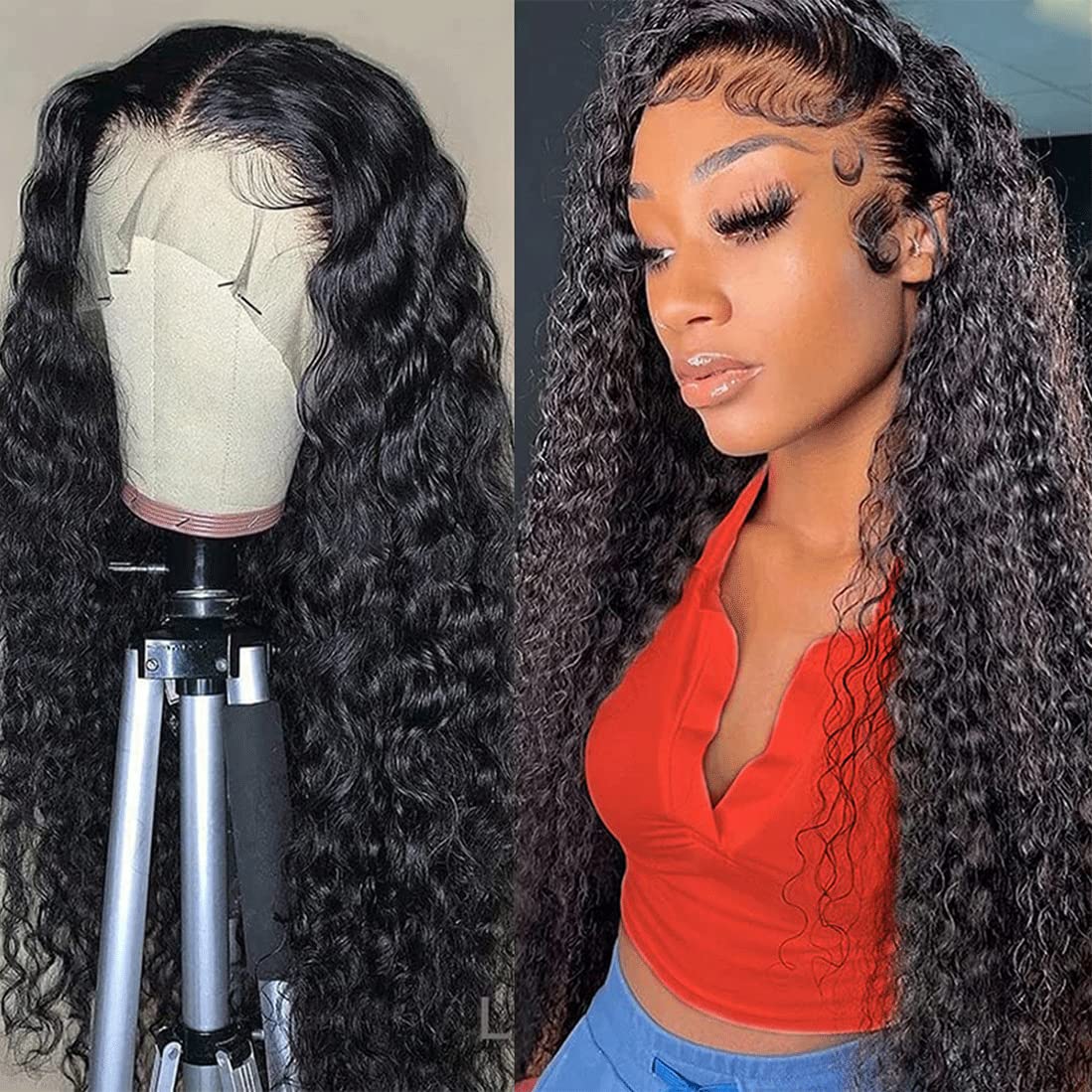 26 Inch Deep Wave Lace Front Wigs Human Hair 13X4 Hd Transparent Deep Curly Human Hair Lace Front Wigs For Black Women 180% Dens