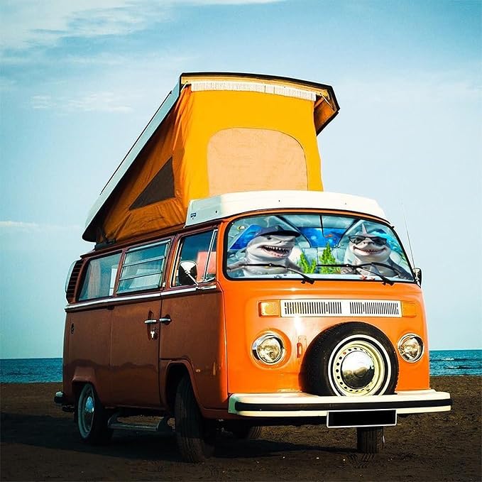 CHILL·TEK Funny Animal Car Windshield Sun Shade Umbrella, Funny Shark Car Sun Shade Umbrella, Block UV Rays Heat Foldable Windshield Umbrella Sun Visor Protector - Keep Vehicle Cool for Cars SUV