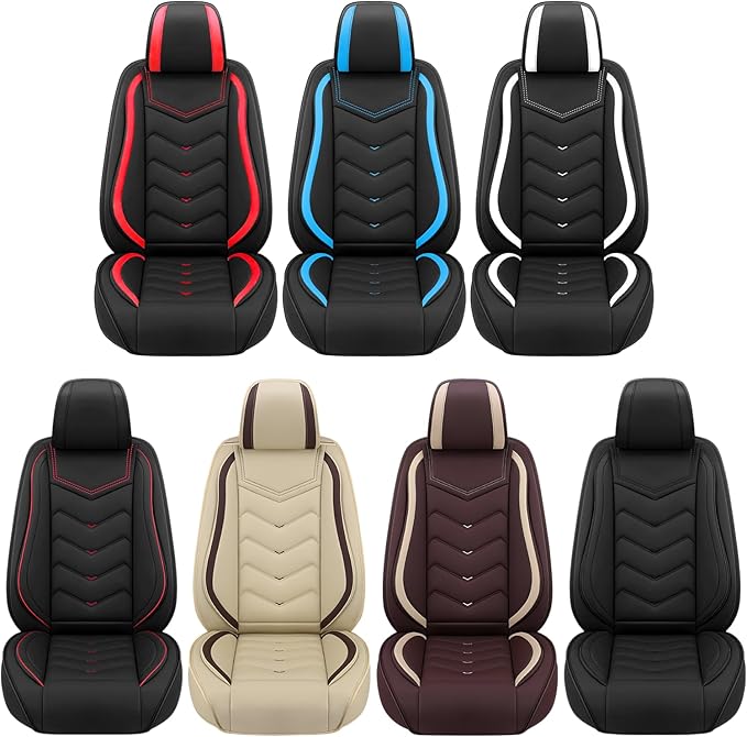 Car Seat Covers Fit for Toyota rav4 2000-2026, Stylish Sport Seat Covers, Waterproof Wear-Resistant Premium Nappa Leather Car Seat Cover.(2 Pcs Front/Black White)