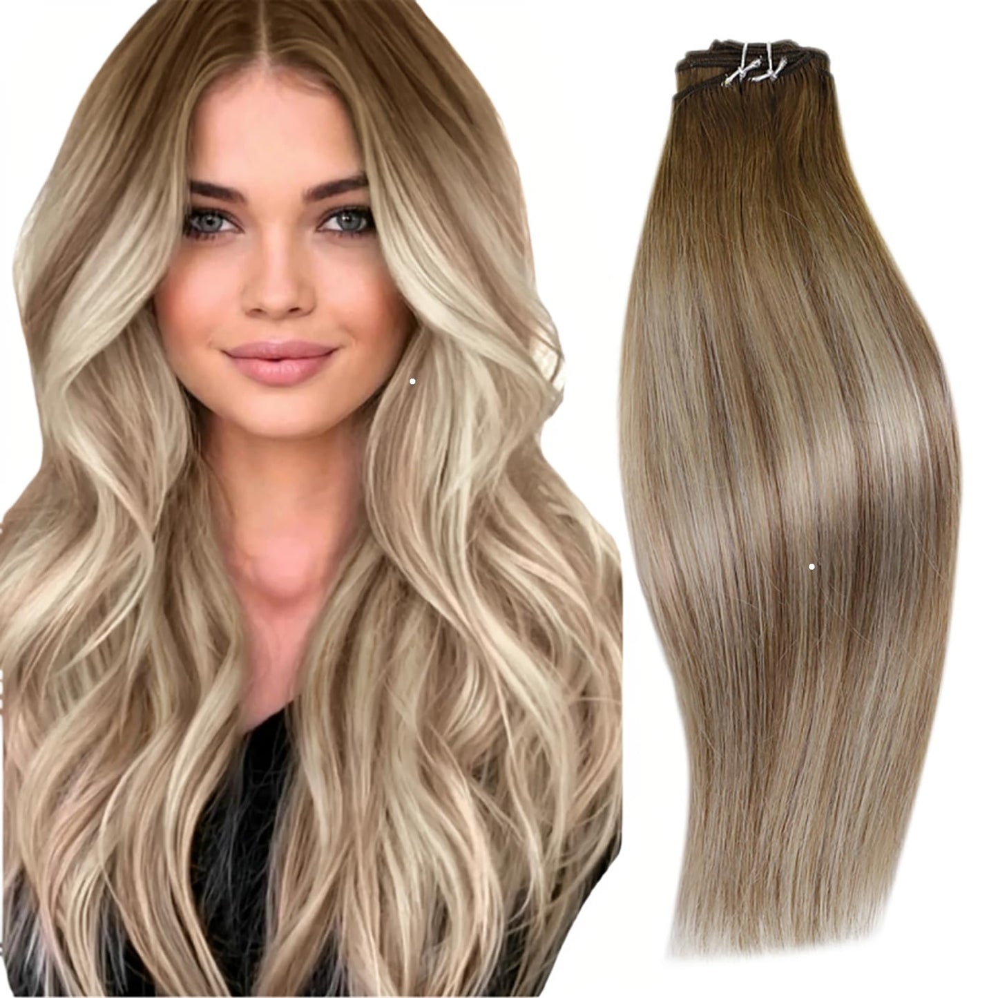 Runature Sew In Hair Extensions Real Human Hair 22 Inch Balayage Walnut Brown To Ash Brown Ombre Light Blonde Human Hair Weft Ex