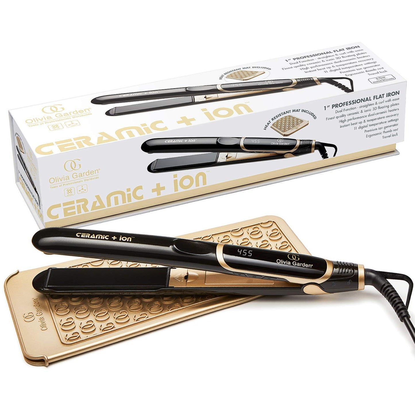 Olivia Garden Ceramic + Ion High Performance Professional Flat Iron, Black/Gold (Cifl1)