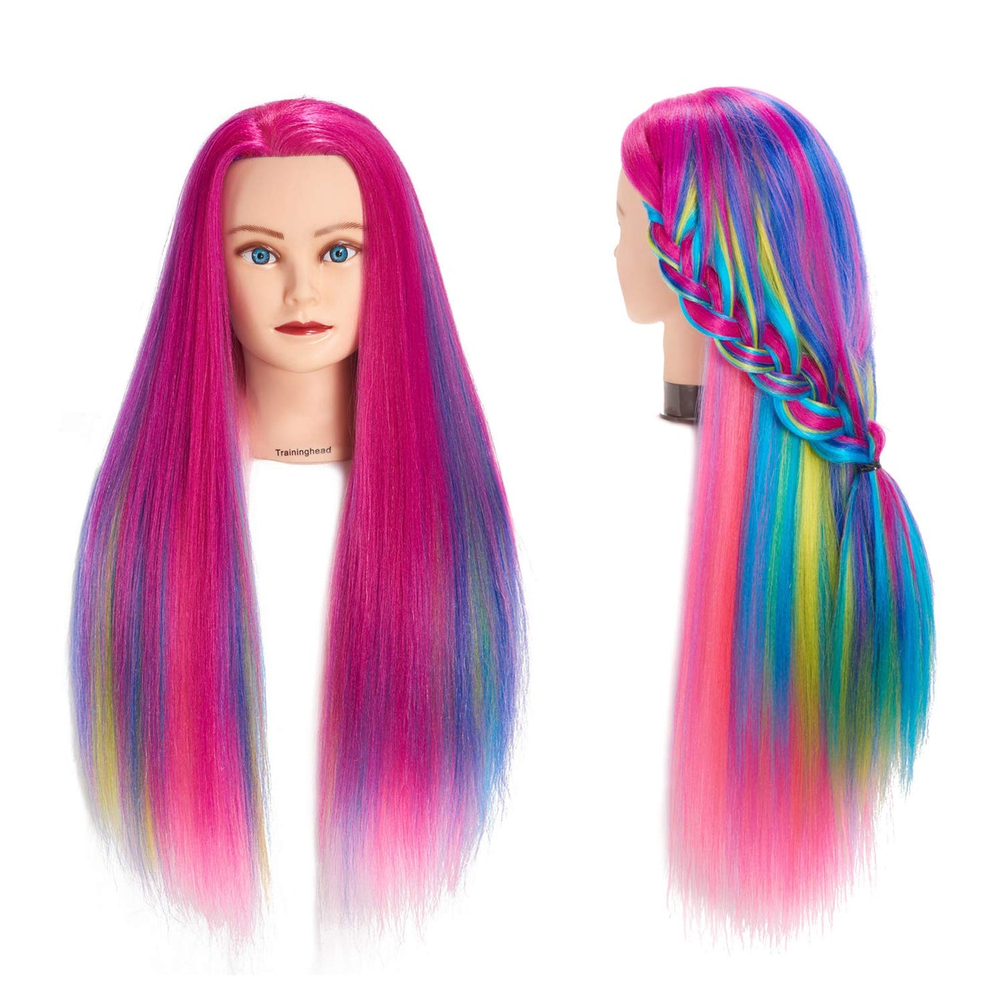 Training Head 26''-28'' Mannequin Head Hair Styling Manikin Cosmetology Doll Head Synthetic Fiber Hair Hairdressing Training Mod