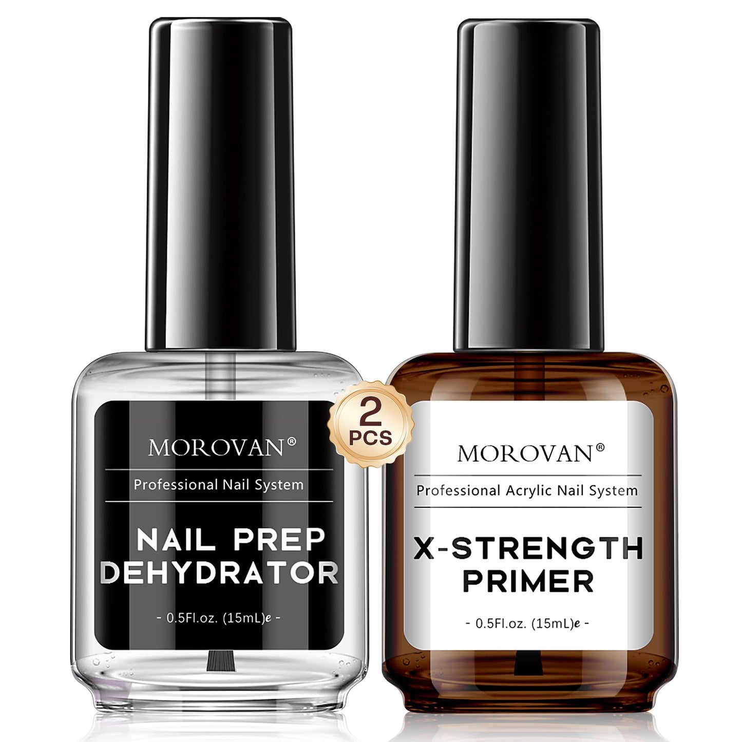 Morovan Nail Primer And Dehydrator For Acrylic Nails, Professional 2 Pcs No Burn Fast Air Dry Nail Prep Dehydrator And X-Strengt