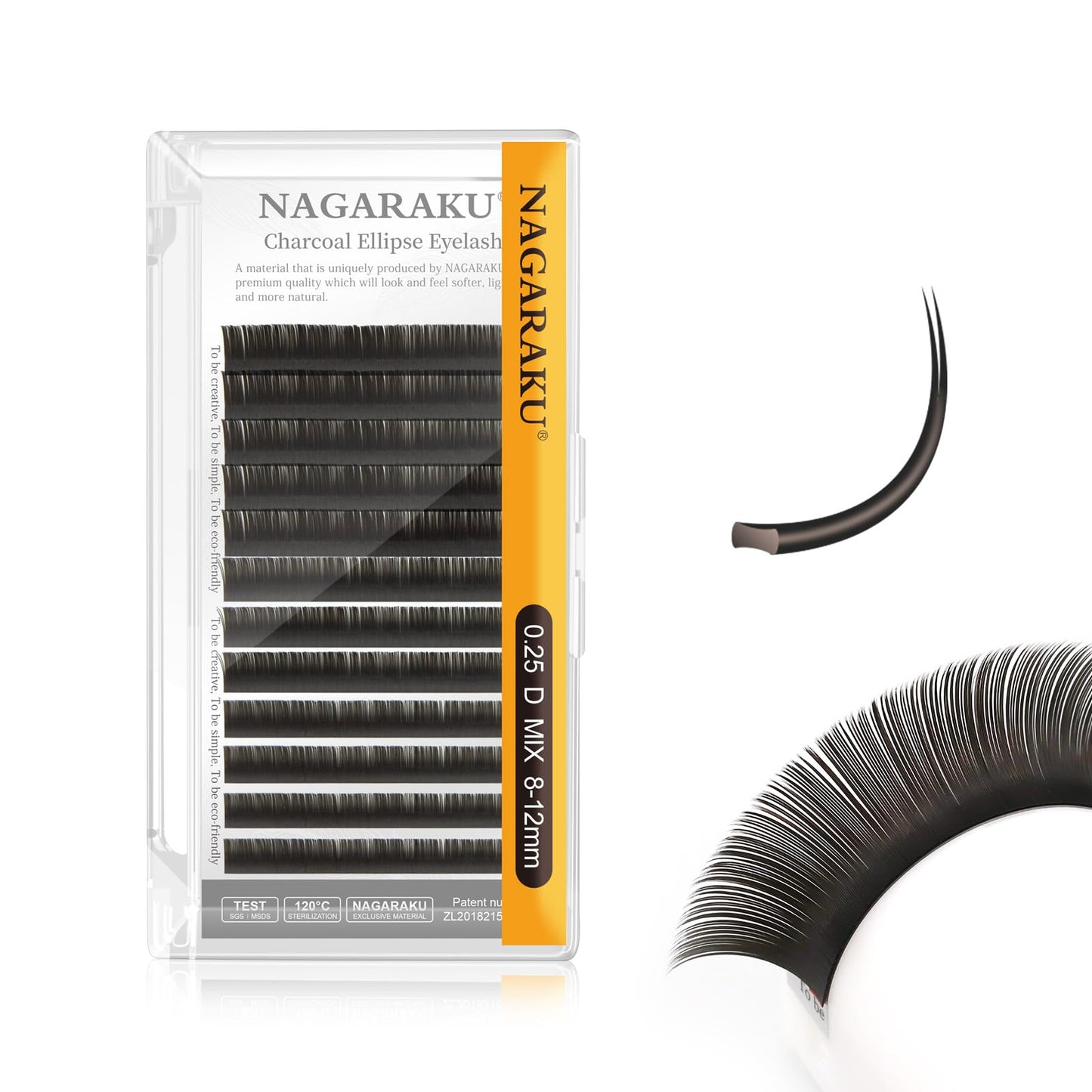 Nagaraku Double Tips Flat Ellipse Eyelash Extensions Supplies 0.25 D Curl 8-12Mm Mix Natural Charcoal Color Faux Mink Super Soft