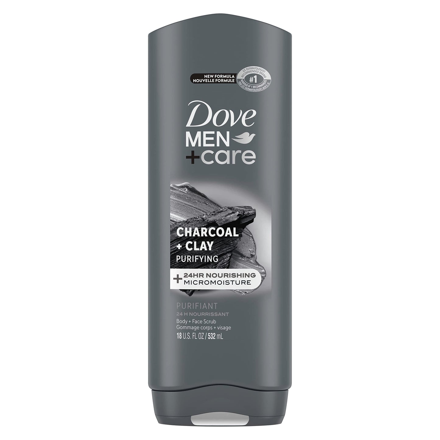 Dove Men + Care Elements Body Wash Charcoal + Clay, Effectively Washes Away Bacteria While Nourishing Your Skin, Gray, 18 Fl Oz