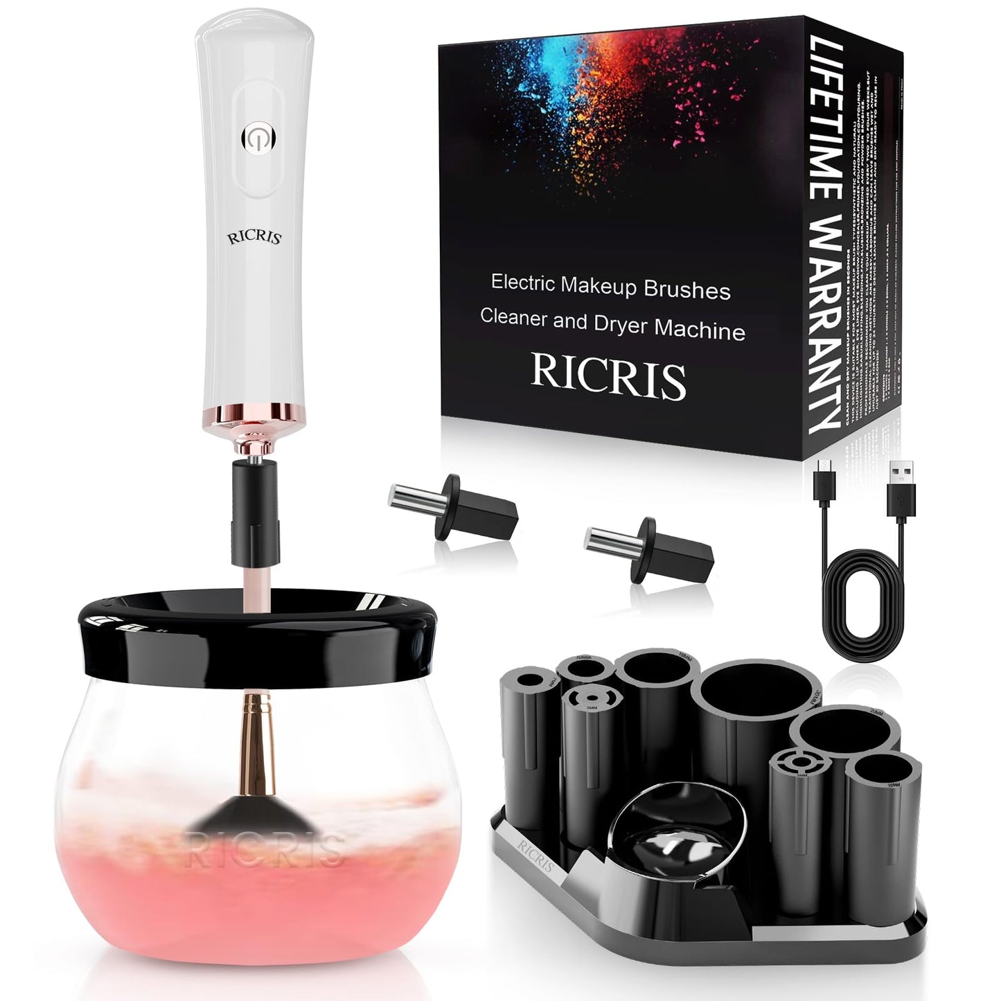 Ricris Makeup Brush Cleaner Machine, Electric Make Up Brushes Washer And Dryer Tool, Super Fast Cleaning And Dry Cosmetic Brush