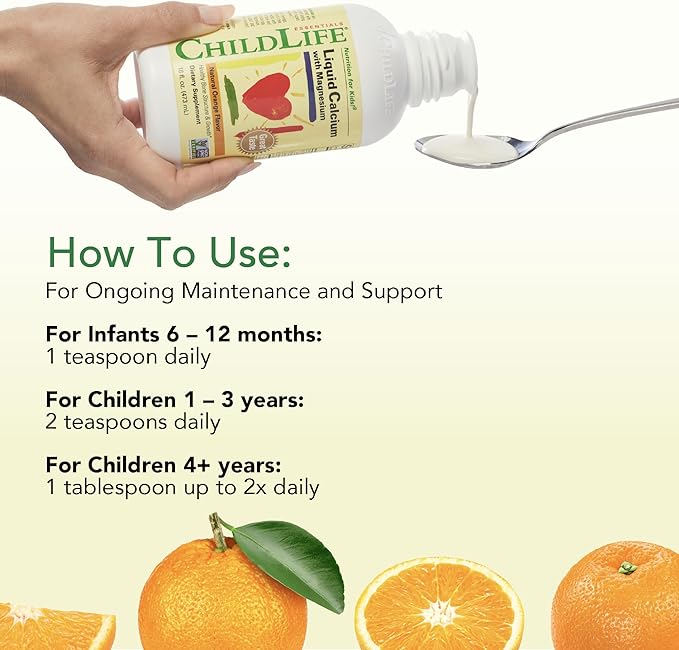 CHILDLIFE ESSENTIALS Liquid Calcium Supplement for Kids - Baby Calcium with Magnesium, Zinc, and Vitamin D3 - Orange Flavor, 16 fl oz (1 Pack)