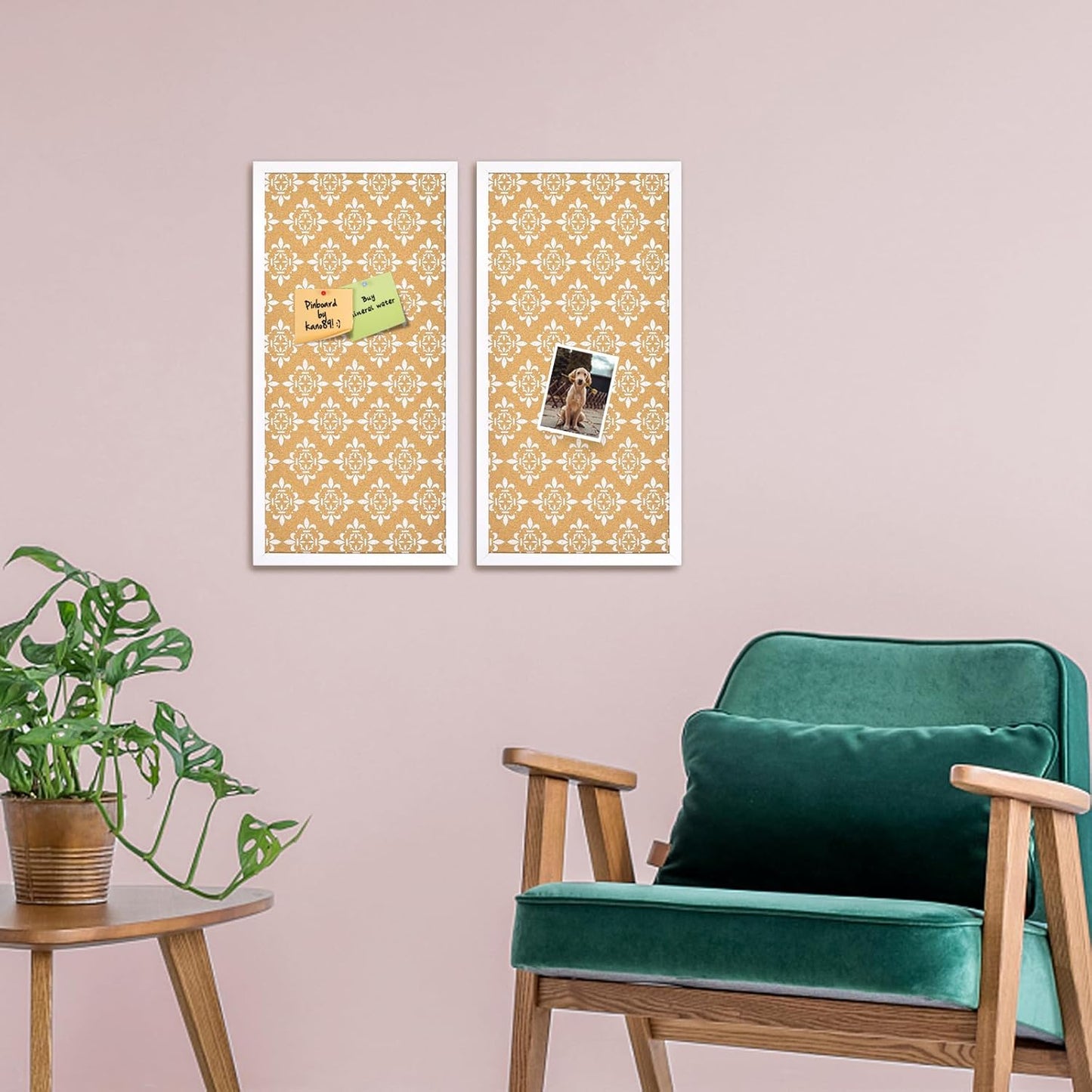 Decorative Cork Board for Walls, Bulletin Board with White Floral Print, White Framed Pin Board Vision Board for Office School Bedroom and Dorm Room with Pins, Screws(WH,3060,2pc)