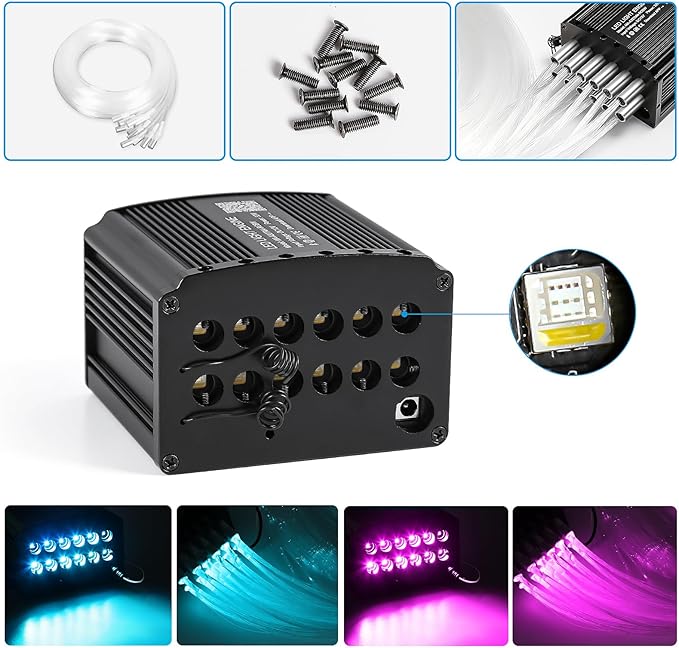 Car Starlight Headliner Kit, 16W Twinkle & Meteor Star Ceiling Lights, 2 in 1 Fiber Optic Light Engine 600pcs*0.02in*9.8ft+240 RGBW Shooting Stars Lights for Car Home Roof Décor