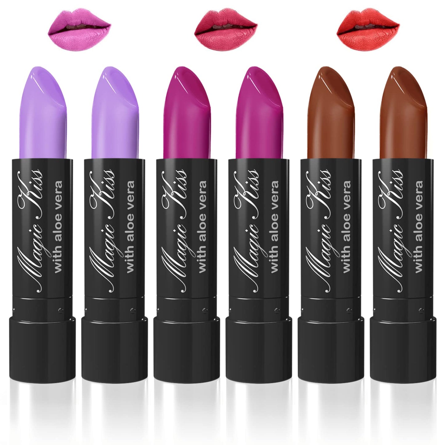 Magic Kiss Color Changing Matte 6 Piece Lipstick Set Infused With Aloe Vera Made In Usa (Colors Of Aloha 5)
