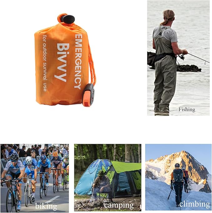 Emergency Sleeping Bags for Survival,2 Pack Bivvy Bag, Storage Bag with Whistle, Camping, Hiking Keep Warm, Outdoor Adventures