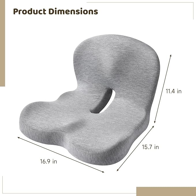 15.7 X 16.9 X 11.4 in Car Seat Cushion, Memory Foam, Lumbar Support, Ergonomic Design, Breathable Gray Cushion, Non-Slip, for Car Or Office