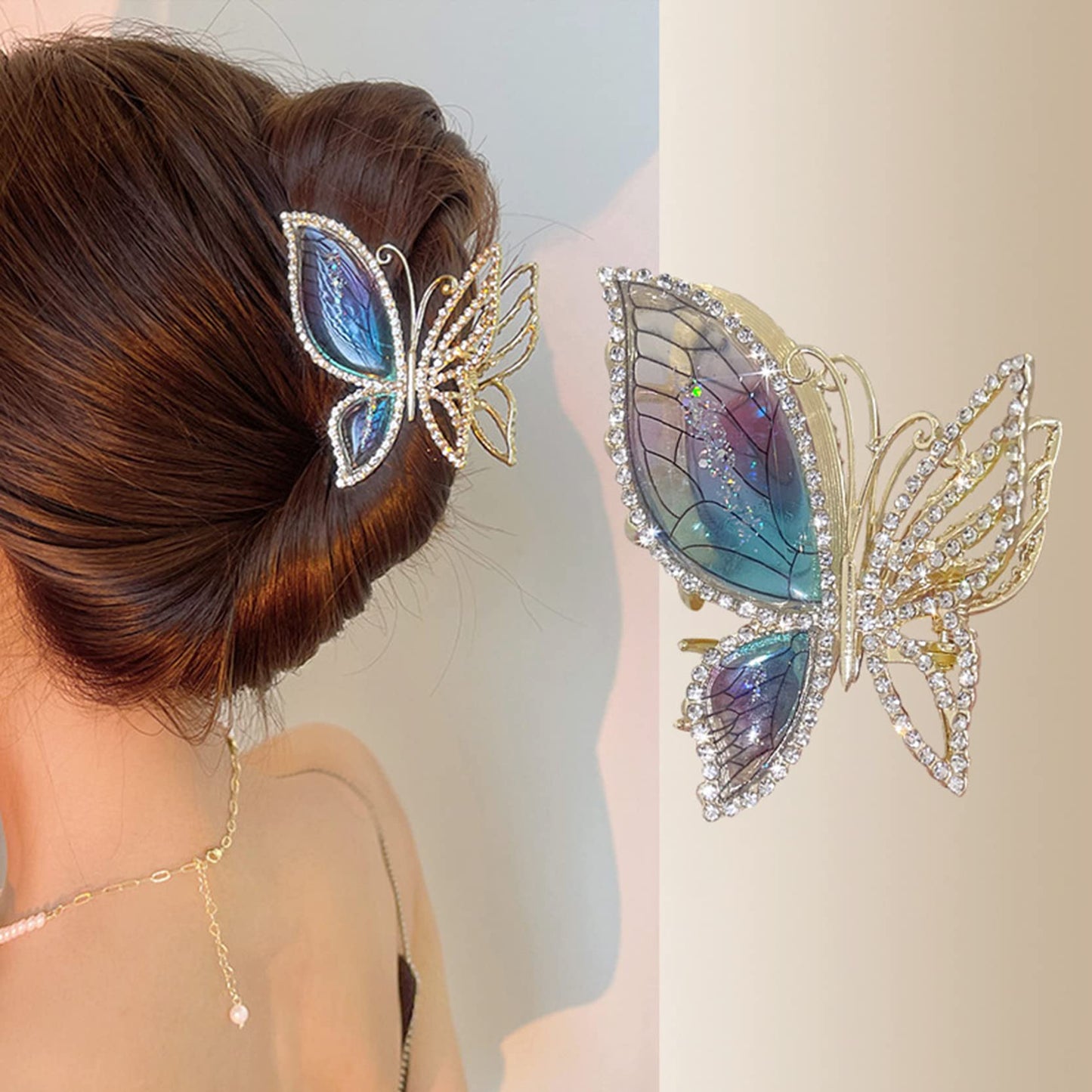 Butterfly Metal Hair Claw Clips Fashion Sparkly Glitter Rhinestones Hair Barrettes Strong Hold Styling Hair Accessories For Wome