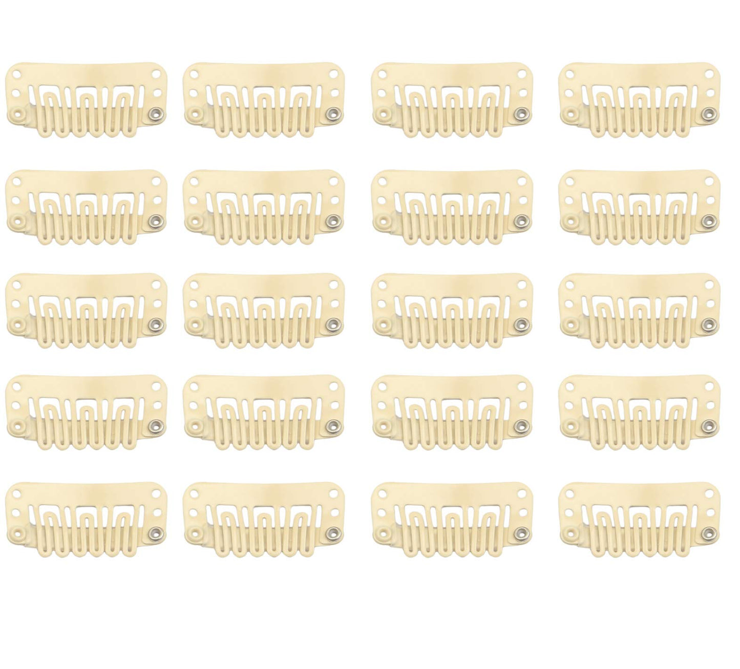 20Pcs Hair Extension Clips U-Shaped 6-Teeth 3.2Cm Stainless Snap Clips For Wigs, Hair Extensions, Hairpieces,T Oupee (Beige)