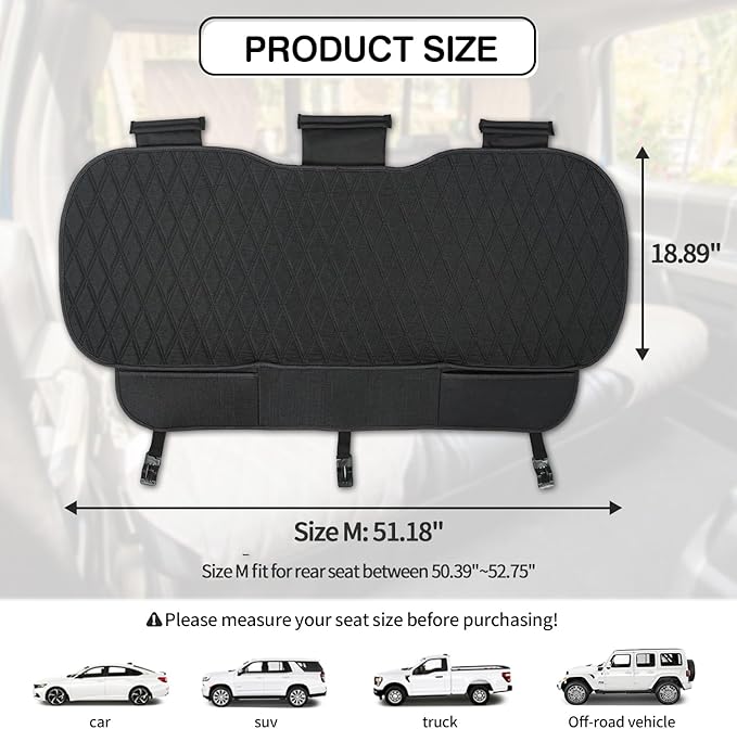 Leader Accessories Universal Black Faux Linen Rear Car Seat Cover Size M - Bench Seats Protector for Most Vehicles Cars Truck SUV - Bottom Auto Seat Cushion Pad Mat with Anti Slip Back