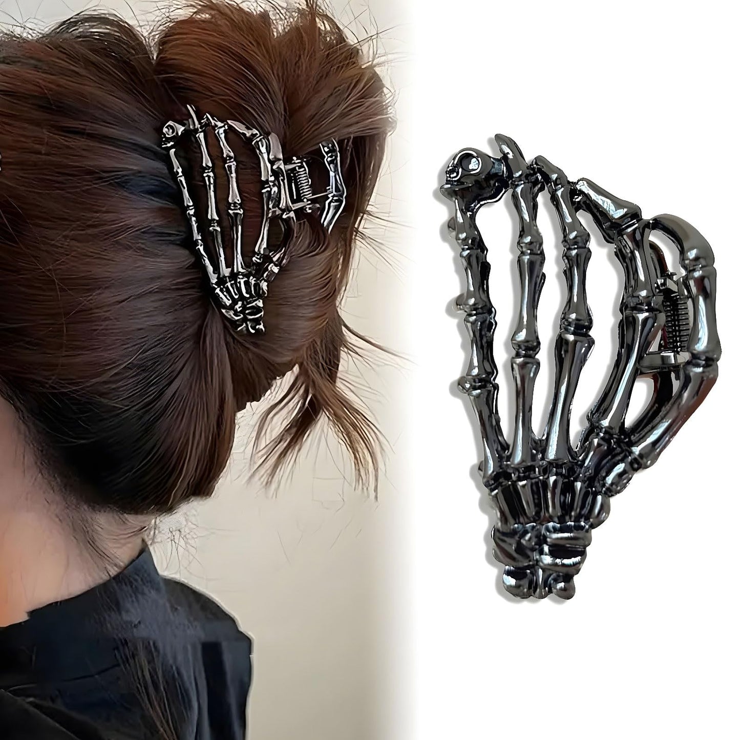 Y2K Skeleton Hand Metal Hair Claw Clips, Alloy Halloween Hair Accessories Hair Claw Clips, 1Pcs Metal Hair Clip for Hair Grab Clip Ponytail Holder Punk Y2K for Updos & Braids