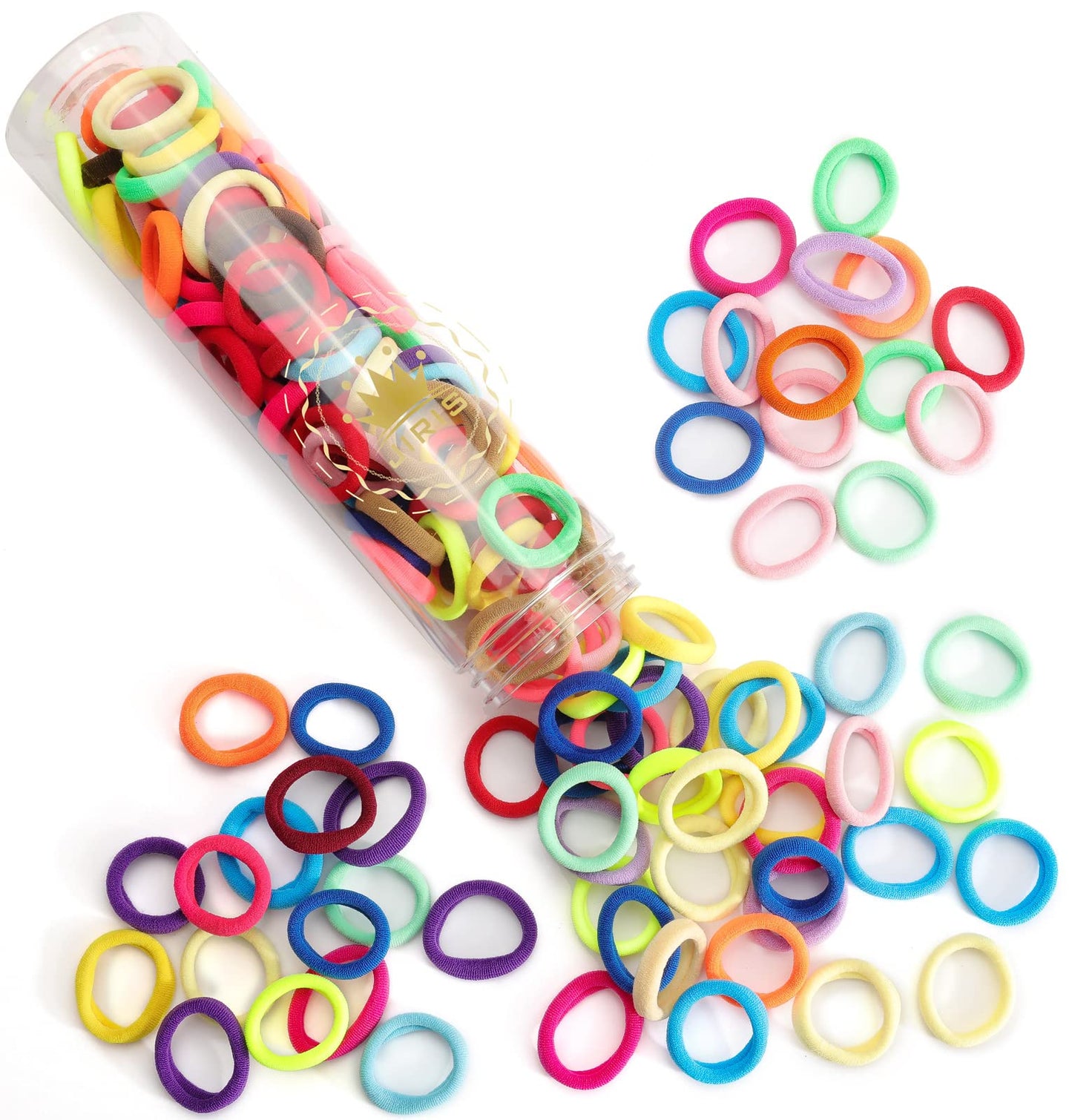 Jiris Hair Ties For Women And Kids, 100Pcs Seamless Thick Cotton Hair Band, Elastic Baby Hair Ties No Damage Ponytail Holder, Ra