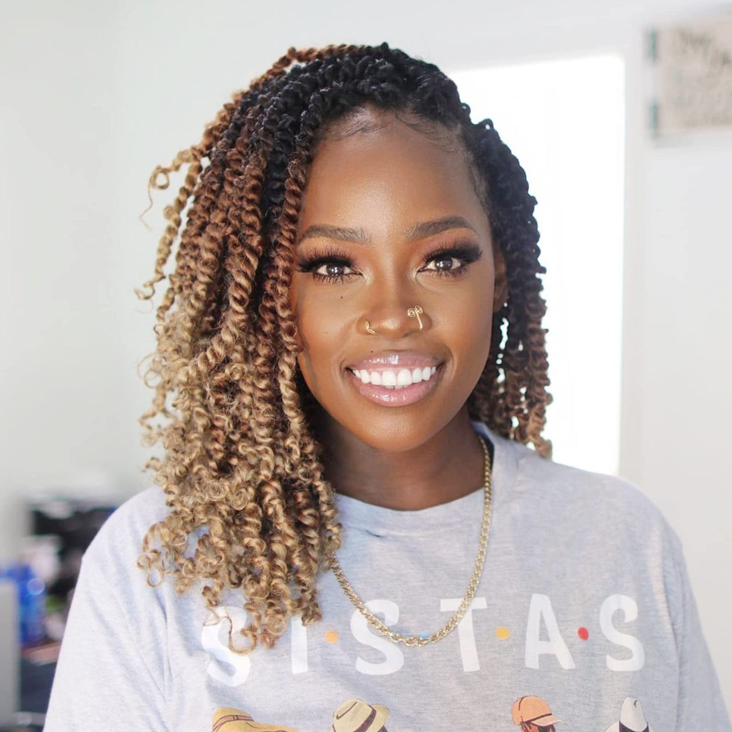 Toyotress Tiana Passion Twist Hair - 12 Inch 2 Pcs Pre-Twisted Crochet Braids Ombre Brown Blonde, Pre-Looped Synthetic Braiding