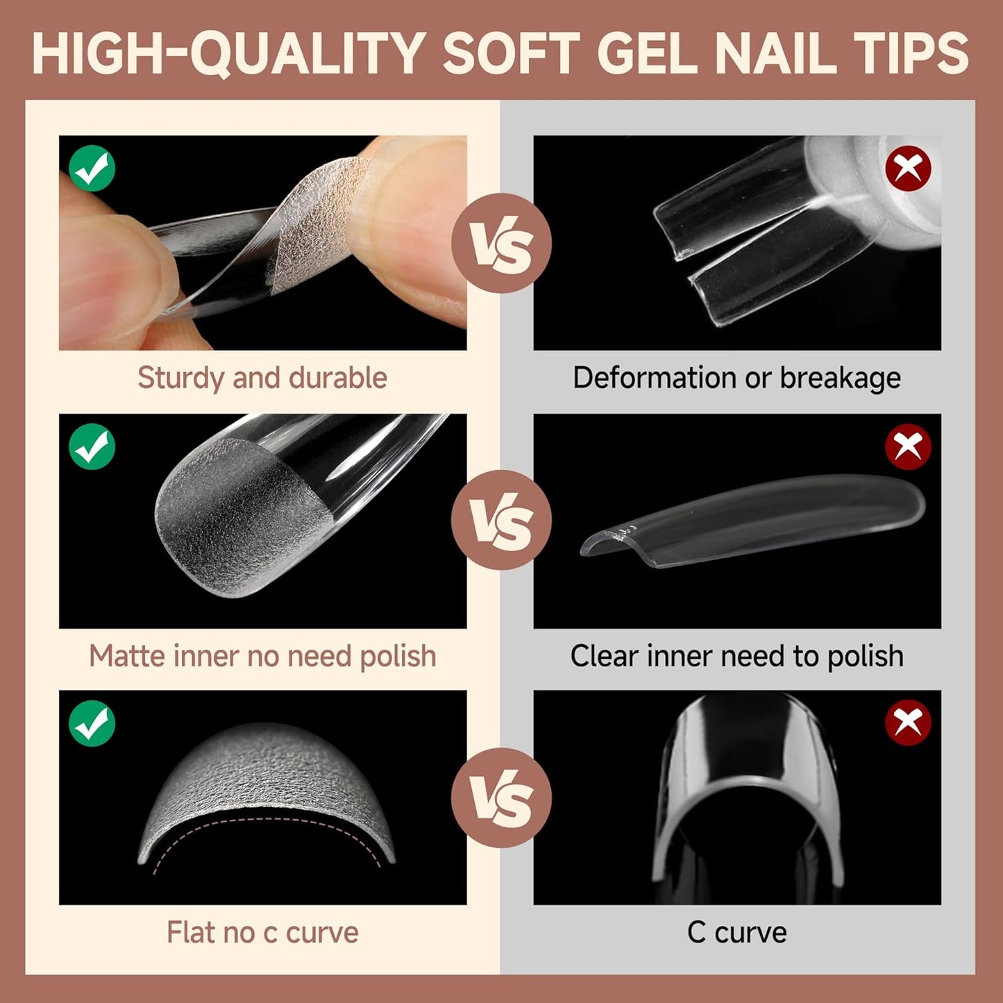 UNA GELLA Square Toe Nail Tips | 504 Pcs Soft Gel Full Cover | DIY Pedicure