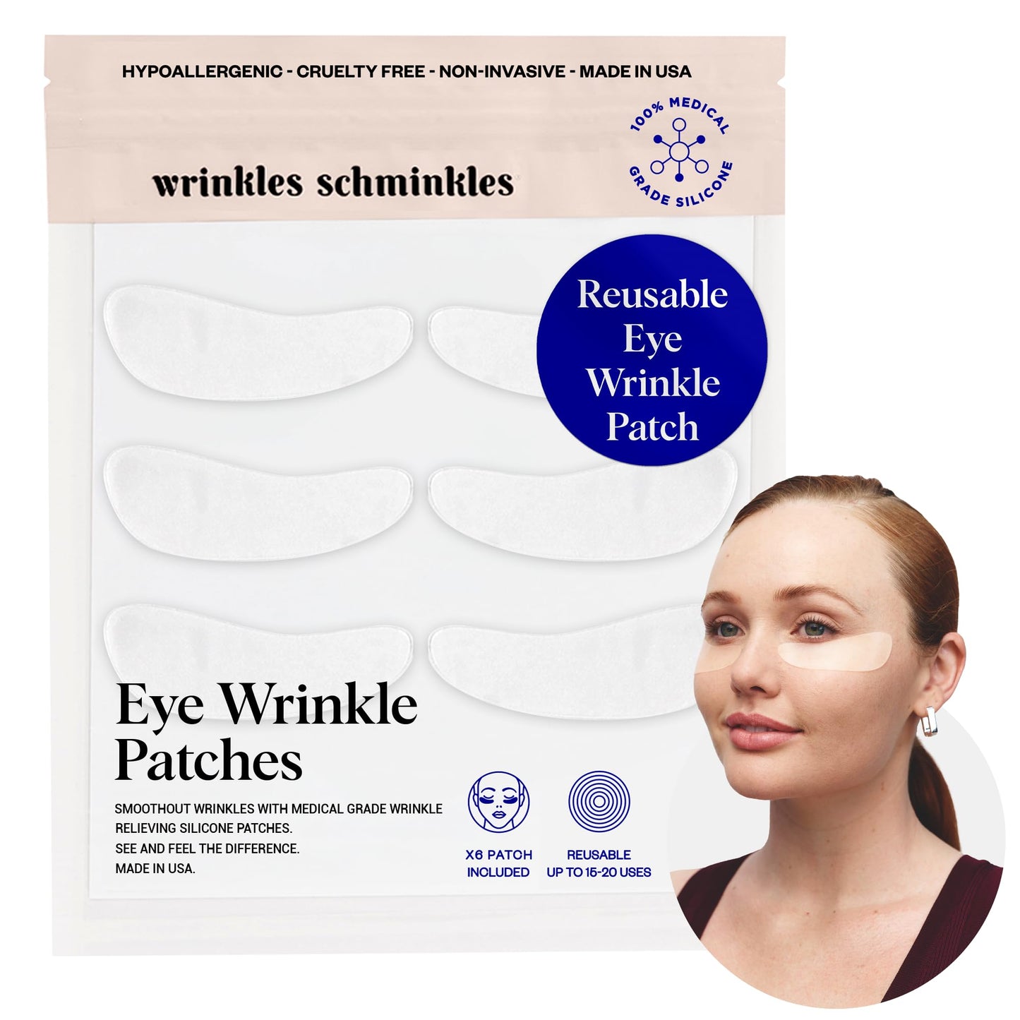 Wrinkles Schminkles Under Eye Patches - Rejuvenate Wrinkles with Medical Grade Silicone Reusable Anti-Wrinkle Patches for Under